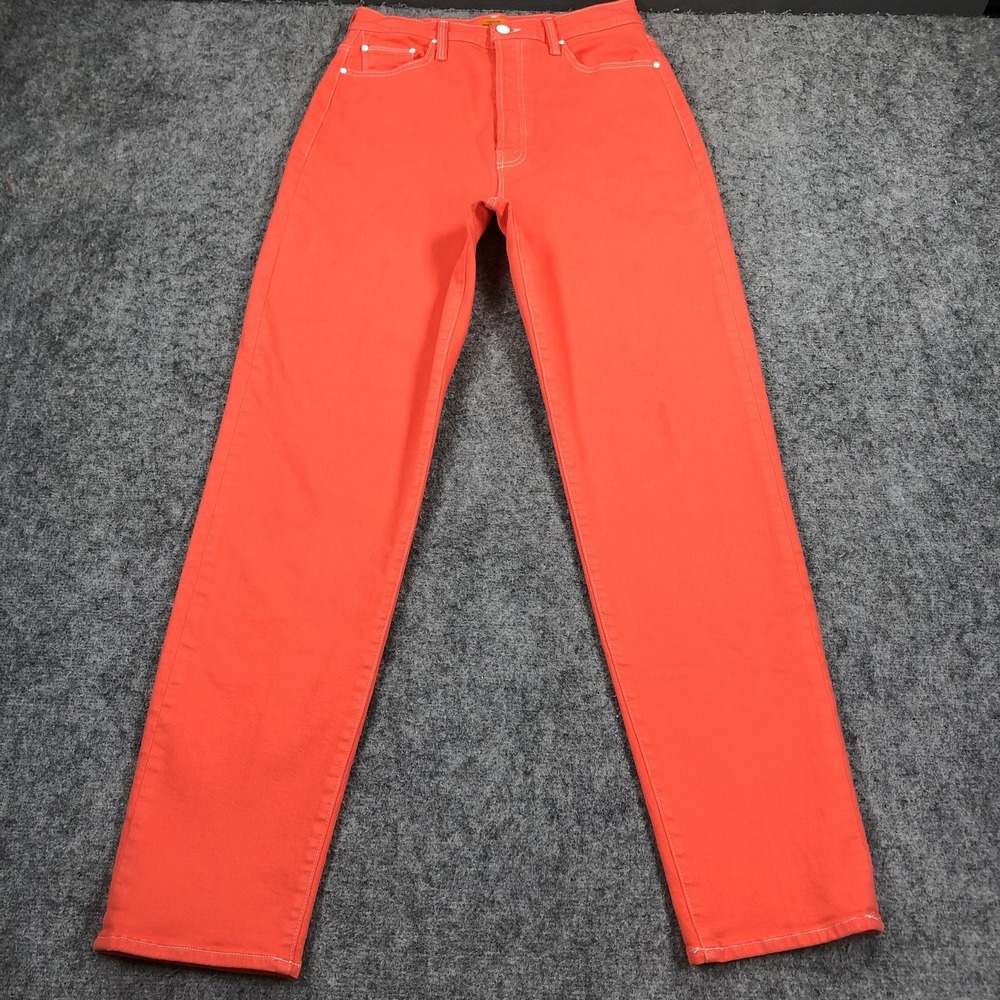 Mother Jeans Womens 29 Hot Coral Orange High Rise Straight Stretch Denim USA